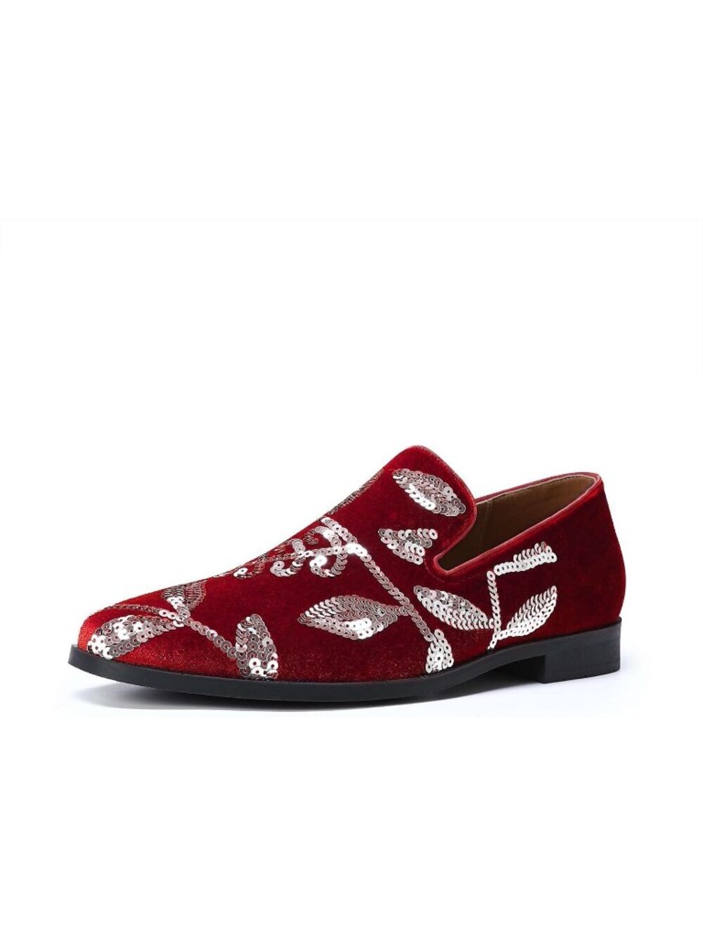 🆕Men's Red Rubber Faux Leather Textile Korean Velvet Loafer Non Slip Sole Shoes